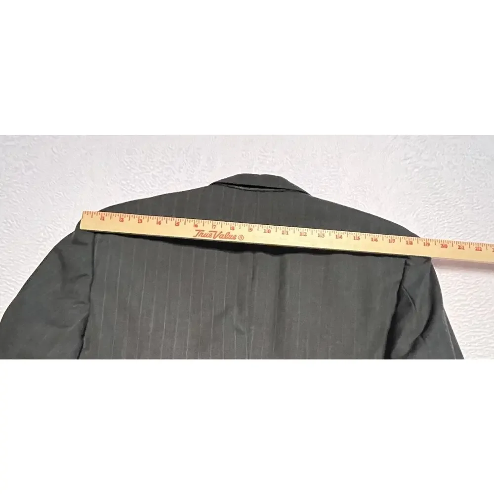 VTG Early 90s Gray Pinstripe 40R 32x30 2pc Pant Suit 100% Wool Flat Front
